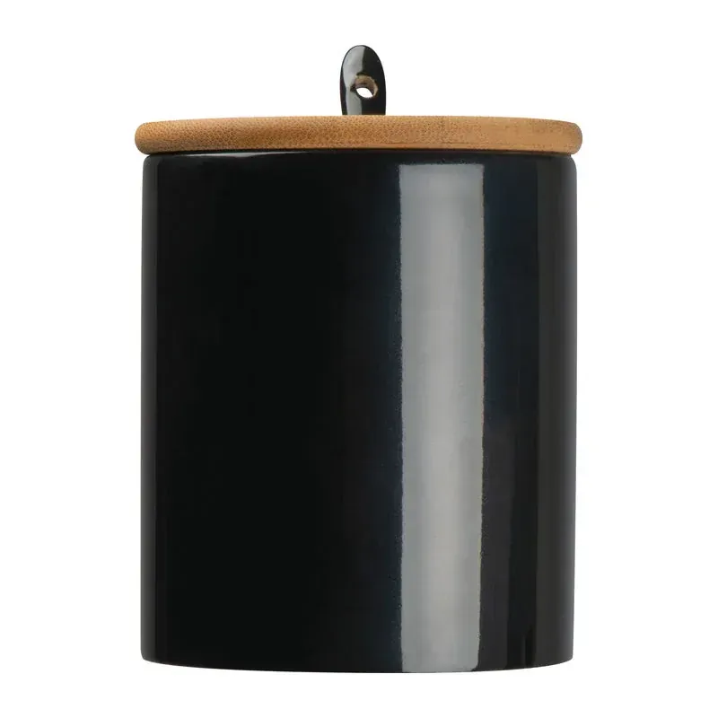 Cana din ceramica cu lingura si capac de bambus, 300ml