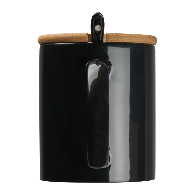 Cana din ceramica cu lingura si capac de bambus, 300ml