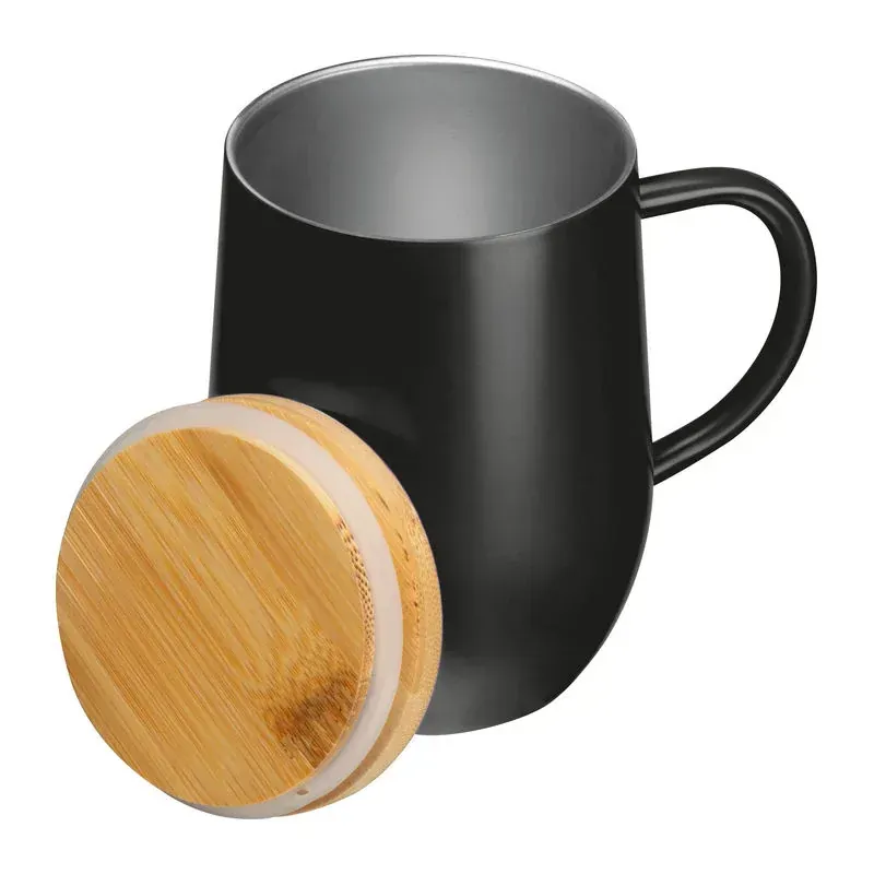 Cană din otel inoxidabil si capac de bambus, 300ml